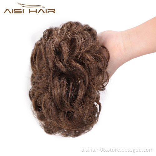 Aisi Hair Brazilian Human Hair Brown Curly Chignon Bun Elastic Rope Rubber Band Hairpiece Clip In Extension For Women